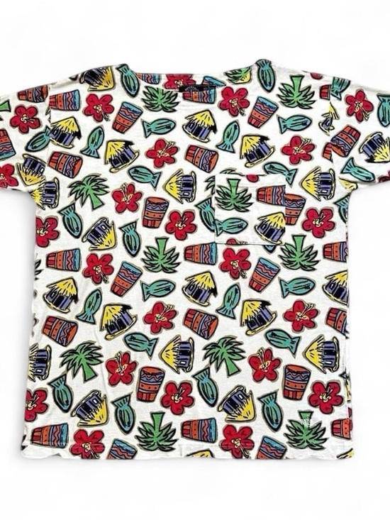 Dockers Tops - Vintage 1990s women’s White Tropical Print Tee with Red Flowers L